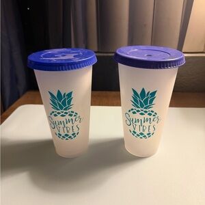 Summer Vibes Pineapple Cups with Purple Lids